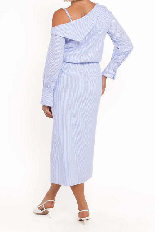 Blue & White Stripe Off-Shoulder Dress