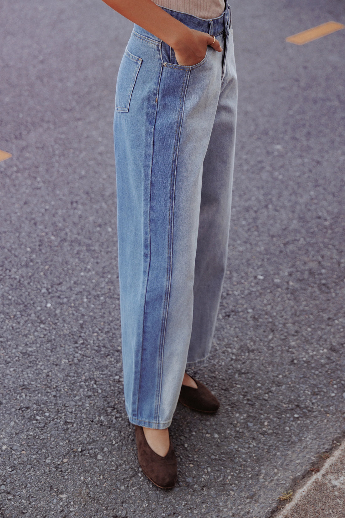 Two-Tone Wide Leg Jeans